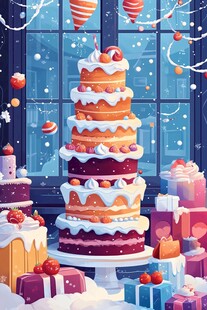 梦幻圣诞多层甜蜜蛋糕