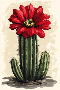 艳丽绽放的红色仙人掌花