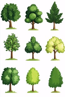 多样卡通绿树插画集合
