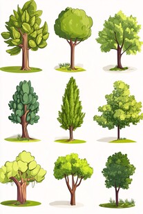 多样卡通树木插画集合