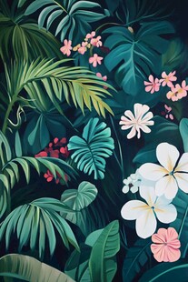 热带花卉绿植梦幻插画