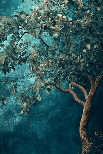 梦幻蓝绿色调下的静谧之树