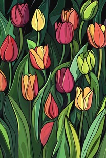 多彩郁金香花卉插画