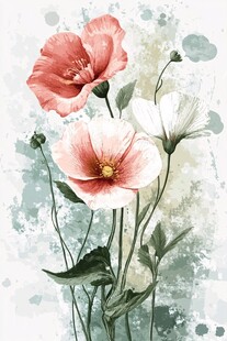 水彩绘就的美丽罂粟花