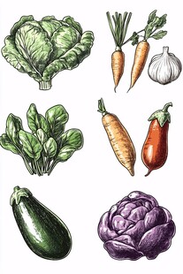 手绘多彩蔬菜集合