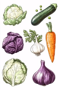 手绘多彩蔬菜集合
