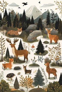 森林中的小鹿与自然景观