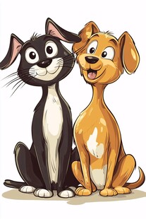 可爱猫狗坐在一起