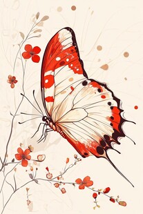 红蝶栖花图