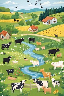 田园牧歌 溪边的多彩农场