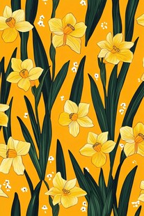 黄色水仙花卉无缝图案