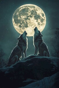 月夜双狼仰天长啸