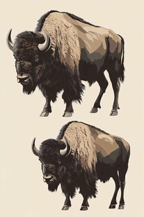 站立的美洲野牛插画形象