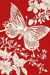 红色底花卉蝴蝶精美图案