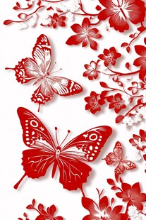 红色蝴蝶花卉装饰图案