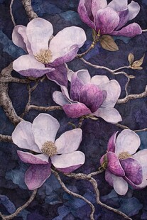 紫玉兰花卉绘画艺术图