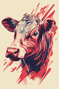 创意牛头像插画艺术作品