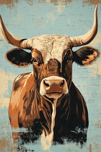 复古风牛的艺术插画