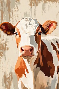 可爱花奶牛的艺术肖像画