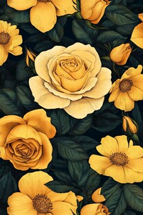 金黄玫瑰花卉精美图案
