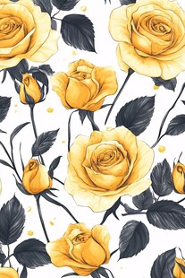 黄色玫瑰花卉无缝图案