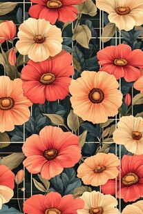 花卉几何图案无缝背景图