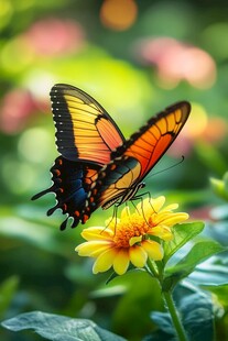 彩蝶停驻黄花上