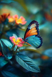 蝶栖繁花间 色彩斑斓梦幻