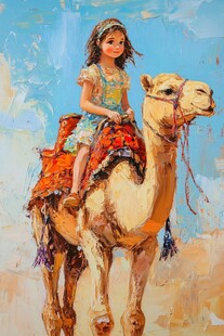 骑骆驼的可爱小女孩