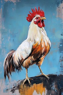 公鸡油画 昂首挺立的雄鸡