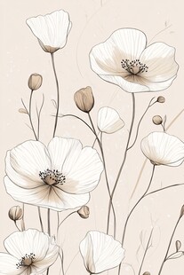 素雅白色花卉插画图案