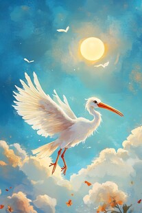 白鹭翔于日月云海之间