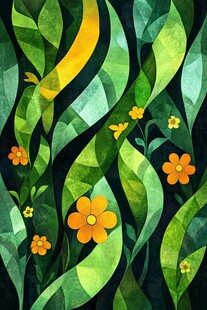 绿色花卉植物水彩风图案