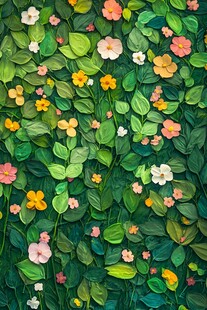 繁花绿叶的自然装饰画