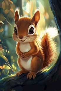 可爱松鼠在林间快乐休憩