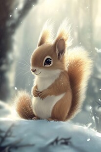 雪地中的可爱松鼠