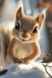 雪地中的可爱松鼠