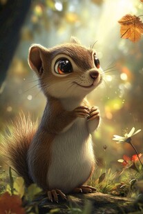 可爱松鼠在秋日森林中