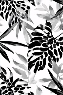 黑白热带植物花纹图案