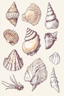 手绘风格多样贝壳插画