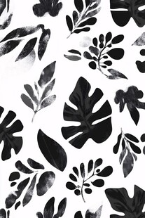 黑白叶纹水彩风无缝图案