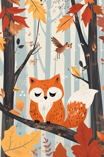 秋日林中的惬意小狐狸