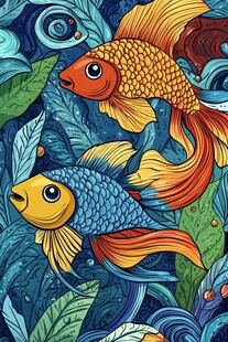梦幻双金鱼与水下植物世界
