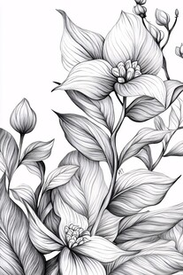 黑白花卉线描插画