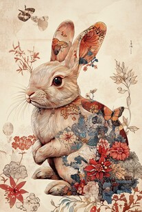 花饰萌兔的梦幻插画世界