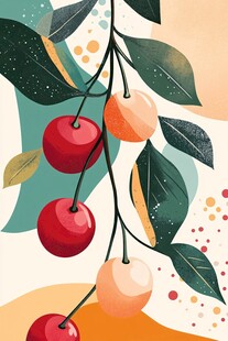 枝头樱桃插画