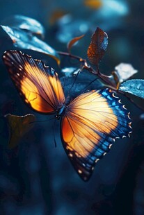 梦幻蝴蝶栖于绿叶间