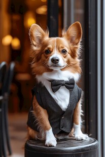 穿着礼服的可爱柯基犬