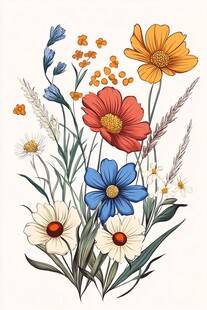 多彩花卉插画 清新自然风