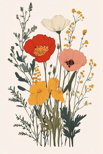 手绘多彩花卉插画